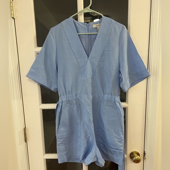 COS Blue V-Neck Belted Playsuit Romper - Size 6 - Picture 4 of 9